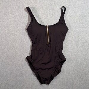 Michael Kors Black One Piece Swimsuit with Gold Zipper